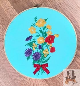 Embroidered flowers in a hoop
